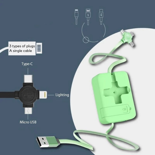 Kábel 3 v 1 s automatickým navíjaním - Univerzálnosť a prenosnosť